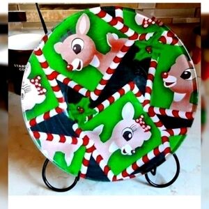 Christmas Decorative‎ handmade 8" plate RUDOLPH & CLARICE